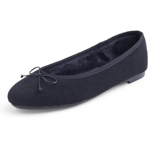 image:imageFEVERSOLE Womens Ultra Soft Colorful Memory Foam Cushioned Faux Suede Home Ballet FlatsBlack Corduroy Bold