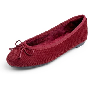 image:imageFEVERSOLE Womens Ultra Soft Colorful Memory Foam Cushioned Faux Suede Home Ballet FlatsBurgundy Corduroy Bold
