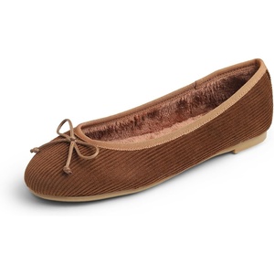 image:imageFEVERSOLE Womens Ultra Soft Colorful Memory Foam Cushioned Faux Suede Home Ballet FlatsCamel Corduroy Bold