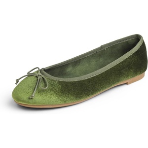image:imageFEVERSOLE Womens Ultra Soft Colorful Memory Foam Cushioned Faux Suede Home Ballet FlatsOlive Velvet