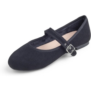 image:imageFEVERSOLE Womens Soft Cushion Extra Padded Comfort Round Toe Mary Jane Breathable Fabric Fashion Ballet Flats Walking ShoesBlack Corduroy Mary Jane With Short Plush