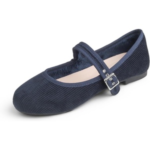 image:imageFEVERSOLE Womens Soft Cushion Extra Padded Comfort Round Toe Mary Jane Breathable Fabric Fashion Ballet Flats Walking ShoesNavy Corduroy Mary Jane With Short Plush