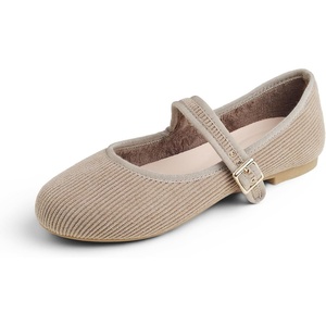 image:imageFEVERSOLE Womens Soft Cushion Extra Padded Comfort Round Toe Mary Jane Breathable Fabric Fashion Ballet Flats Walking ShoesTaupe Corduroy Mary Jane With Short Plush