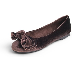 image:imageFeversole Womens Round Toe Cute Bow Trim Ballet FlatsBrown Velvet Twist Bow