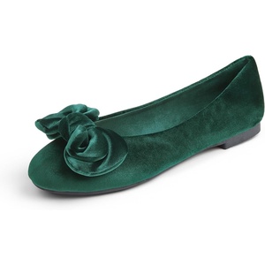 image:imageFeversole Womens Round Toe Cute Bow Trim Ballet FlatsGreen Velvet Twist Bow