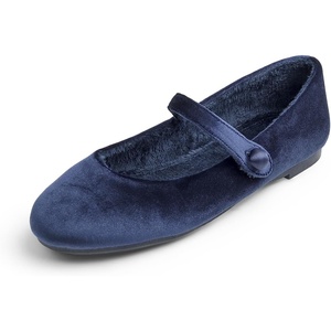 image:imageFEVERSOLE Womens Mary Jane Fashion Round Toe Easy Buckle Slip On FlatsMaryjane Navy Velvet Fur Lined
