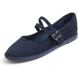 image:imageFEVERSOLE Womens Soft Classic Mary Jane Memory Foam Cushioned Comfort Round Toe Metal Buckle Flats Walking ShoesNavy Corduroy Mary Jane With Double Straps