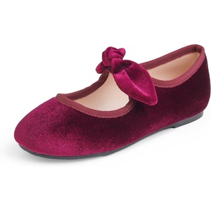 image:imageFEVERSOLE Girls Cute Dress Mary Jane Shoes Little Kids Casual Buckle Strap FlatsVelvet Bow Elastic Maryjane Burgundy
