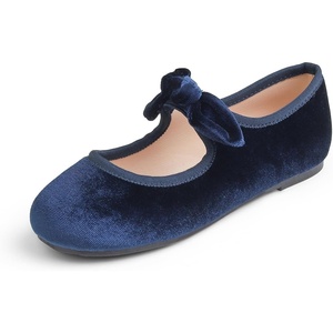 image:imageFEVERSOLE Girls Cute Dress Mary Jane Shoes Little Kids Casual Buckle Strap FlatsVelvet Bow Elastic Maryjane Navy