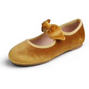 image:imageFEVERSOLE Girls Cute Dress Mary Jane Shoes Little Kids Casual Buckle Strap FlatsVelvet Bow Elastic Maryjane Yellow