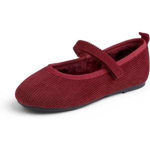 image:imageFEVERSOLE Girls Cute Dress Mary Jane Shoes Soft Sunday Holiday Ballet FlatsBurgundy Corduroy Loop Maryjane