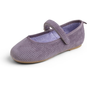 image:imageFEVERSOLE Girls Cute Dress Mary Jane Shoes Soft Sunday Holiday Ballet FlatsLilac Corduroy Loop Maryjane