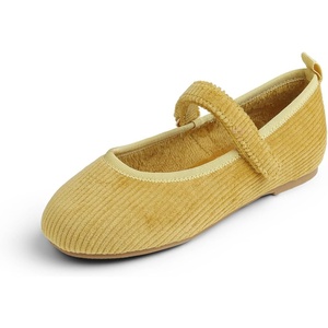 image:imageFEVERSOLE Girls Cute Dress Mary Jane Shoes Soft Sunday Holiday Ballet FlatsYellow Corduroy Loop Maryjane