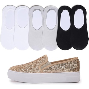 image:imageFEVERSOLE Womens Fashion SlipOn Sneaker Loafers Gold 95 M US Bound with No Show Socks Women Ankle Low Cut Thin Socks 3 Colors 6 Pairs