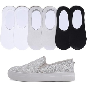 image:imageFEVERSOLE Womens Fashion SlipOn Sneaker Loafers Ice Silver Size 65 M US Bound with No Show Socks Women Ankle Low Cut Thin Socks 3 Colors 6 Pairs