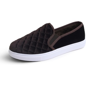 image:imageFEVERSOLE Womens Casual Slip On Sneaker Comfort Quilted Loafer FlatsBrown Quilted Velvet Fur Lined