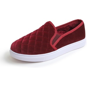 image:imageFEVERSOLE Womens Casual Slip On Sneaker Comfort Quilted Loafer FlatsBurgundy Quilted Velvet Fur Lined