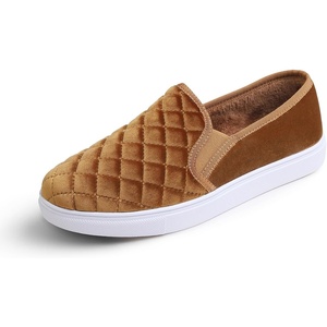 image:imageFEVERSOLE Womens Casual Slip On Sneaker Comfort Quilted Loafer FlatsCamel Quilted Velvet Fur Lined