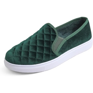 image:imageFEVERSOLE Womens Casual Slip On Sneaker Comfort Quilted Loafer FlatsGreen Quilted Velvet Fur Lined