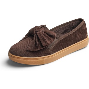 image:imageFEVERSOLE Womens Casual Slip On Sneaker Fashion Bow Tie Loafer FlatsBrown Corduroy Fur Lined