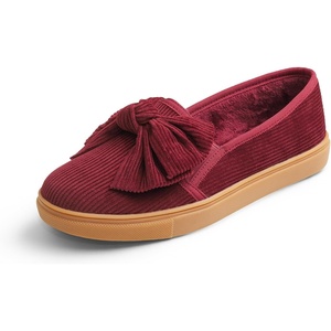 image:imageFEVERSOLE Womens Casual Slip On Sneaker Fashion Bow Tie Loafer FlatsBurgundy Corduroy Fur Lined