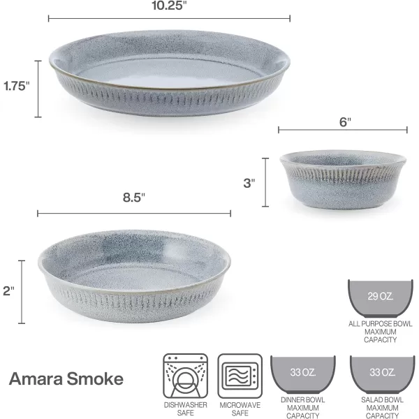 Pfaltzgraff Amara Smoke 6 Piece Dinnerware Bowl Set, Service for 2, Smoke