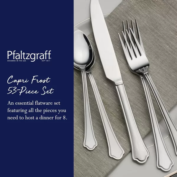 Pfaltzgraff American Bead 53-Piece Stainless Steel Flatware Set with Serving Utensil Set and Steak Knives, Service for 8,Silver