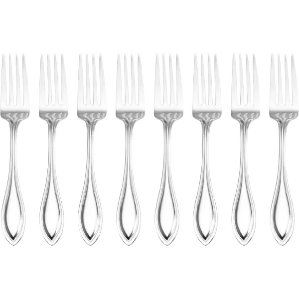 Pfaltzgraff American Bead 53-Piece Stainless Steel Flatware Set with Serving Utensil Set and Steak Knives, Service for 8,Silver