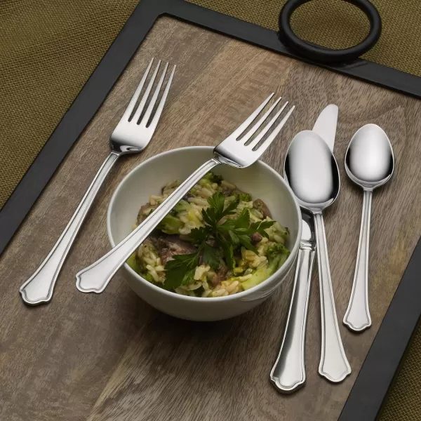 Pfaltzgraff American Bead 61-Piece Stainless Steel Flatware Set with Serving Utensil Set, Steak Knives and Iced Tea Spoons, Service for 8
