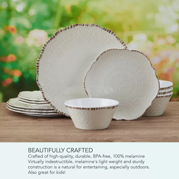 Pfaltzgraff Chateau 12 Piece Outdoor Melamine Dinnerware Set, Service for 4, White