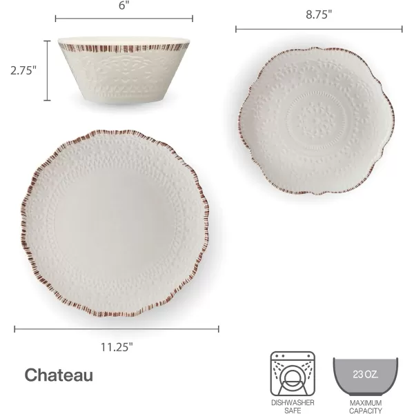 Pfaltzgraff Chateau 12 Piece Outdoor Melamine Dinnerware Set, Service for 4, White