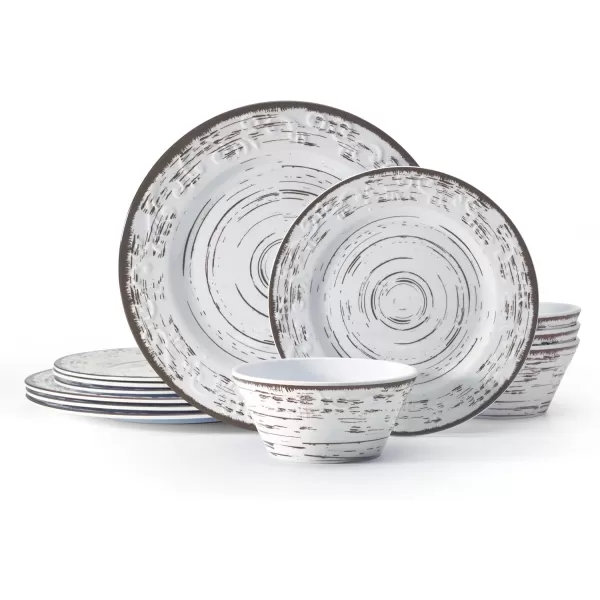 Pfaltzgraff Chateau 12 Piece Outdoor Melamine Dinnerware Set, Service for 4, White