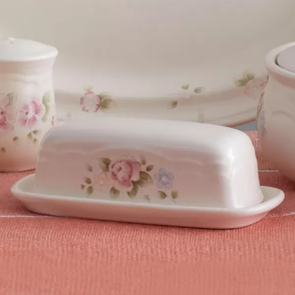 Pfaltzgraff Covered Butter Dish, One Size, White/Pink