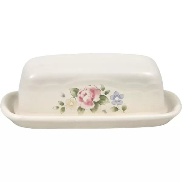 Pfaltzgraff Covered Butter Dish, One Size, White/Pink