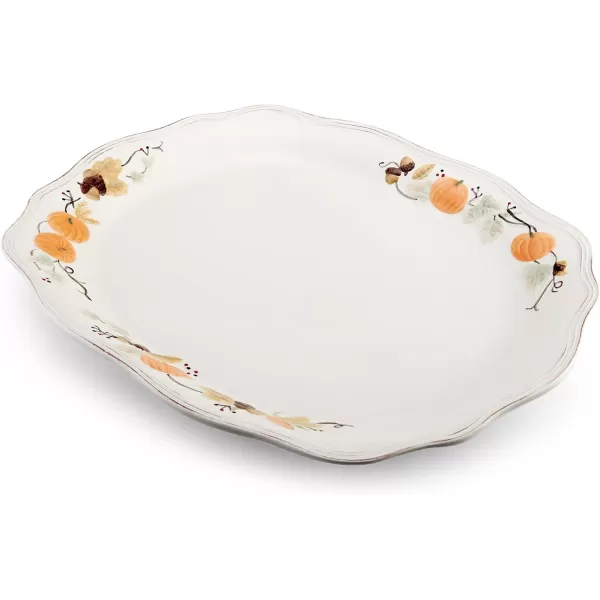 Pfaltzgraff Earthenware Plymouth Turkey Platter, white, brown, 21 x 17 inches