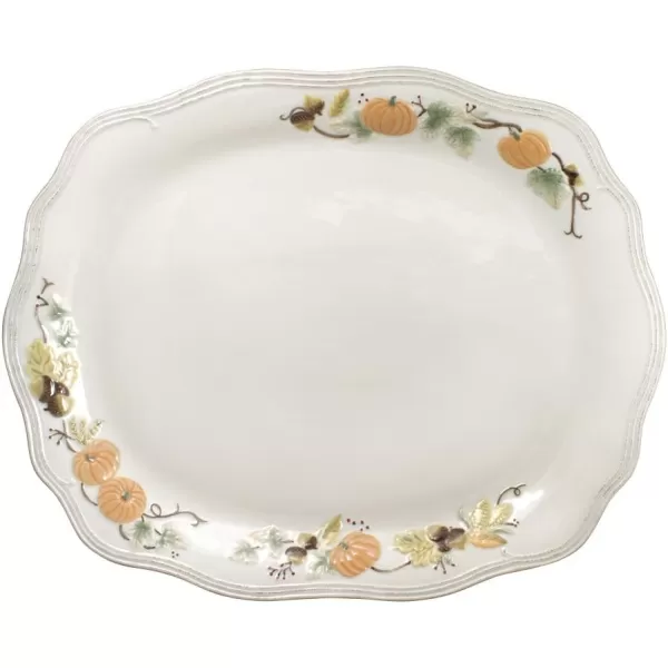 Pfaltzgraff Earthenware Plymouth Turkey Platter, white, brown, 21 x 17 inches