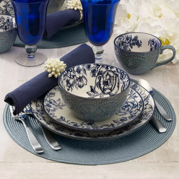Pfaltzgraff Gabriela Blue Floral Set of 2 Pasta Bowls, 8 Inch, Blue and White