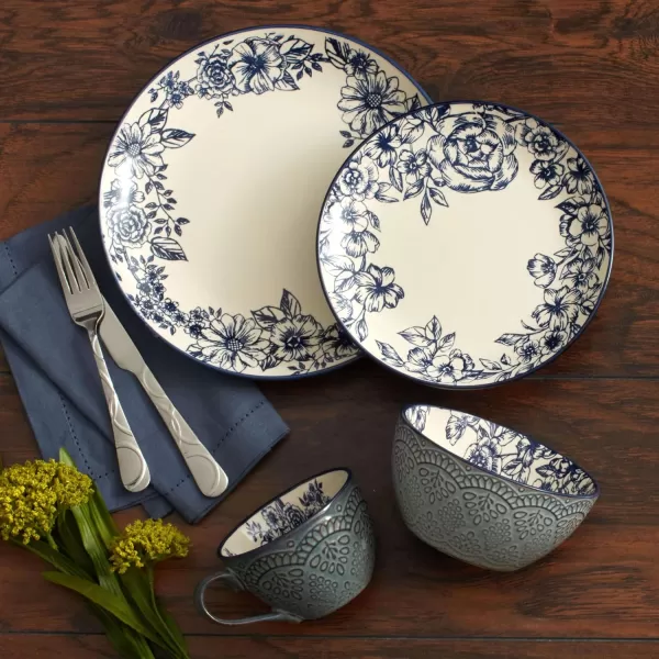 Pfaltzgraff Gabriela Blue Floral Set of 2 Pasta Bowls, 8 Inch, Blue and White