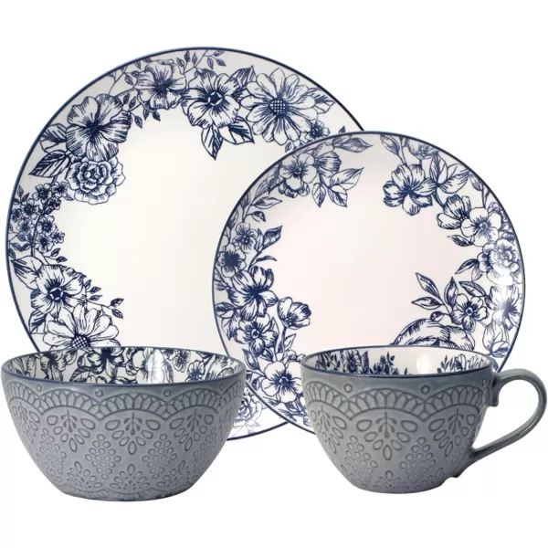 Pfaltzgraff Gabriela Blue Floral Set of 2 Pasta Bowls, 8 Inch, Blue and White