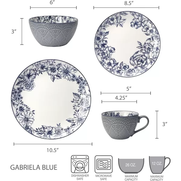 Pfaltzgraff Gabriela Blue Floral Set of 2 Pasta Bowls, 8 Inch, Blue and White