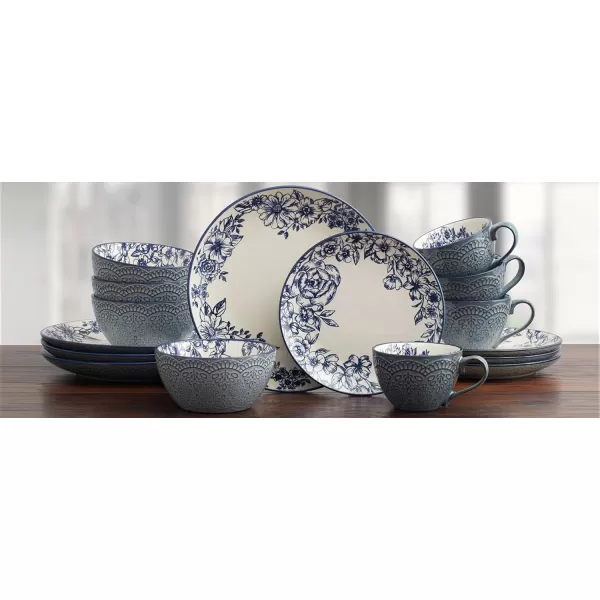 Pfaltzgraff Gabriela Blue Floral Set of 2 Pasta Bowls, 8 Inch, Blue and White