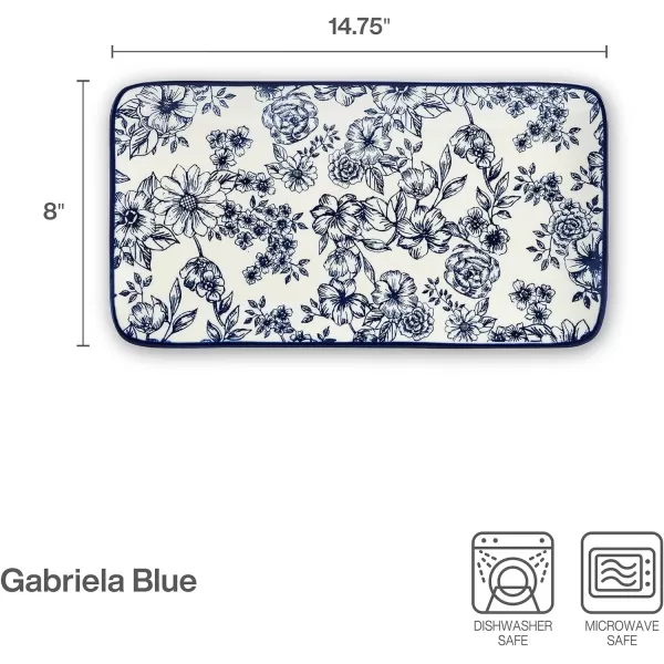 Pfaltzgraff Gabriela Blue Floral Set of 2 Pasta Bowls, 8 Inch, Blue and White