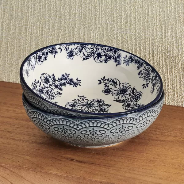 Pfaltzgraff Gabriela Blue Floral Set of 2 Pasta Bowls, 8 Inch, Blue and White