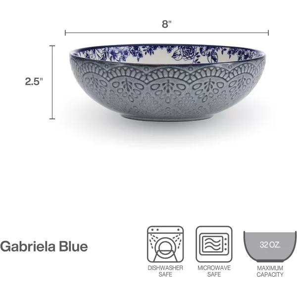 Pfaltzgraff Gabriela Blue Floral Set of 2 Pasta Bowls, 8 Inch, Blue and White
