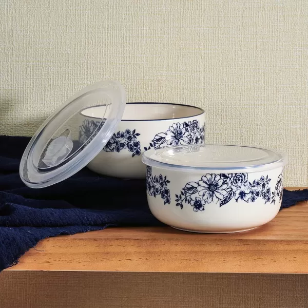 Pfaltzgraff Gabriela Blue Floral Set of 2 Pasta Bowls, 8 Inch, Blue and White