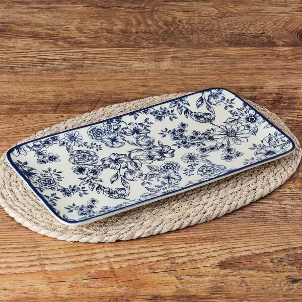 Pfaltzgraff Gabriela Blue Floral Set of 2 Pasta Bowls, 8 Inch, Blue and White