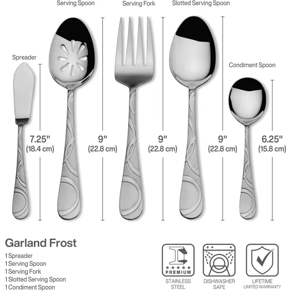 Pfaltzgraff Garland Frost 53-Piece Stainless Steel Flatware Serving Utensil Set and Steak Knives, Service for 8