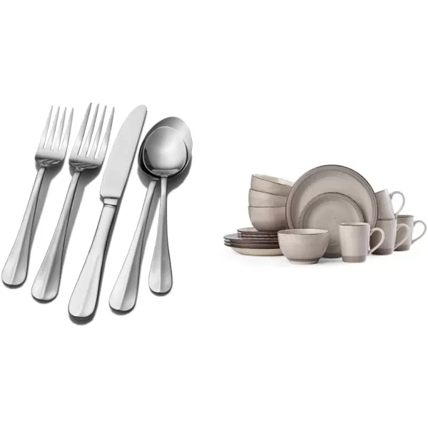 Pfaltzgraff Garland Frost 53-Piece Stainless Steel Flatware Serving Utensil Set and Steak Knives, Service for 8