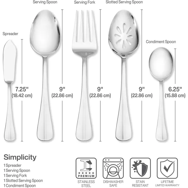 Pfaltzgraff Garland Frost 53-Piece Stainless Steel Flatware Serving Utensil Set and Steak Knives, Service for 8