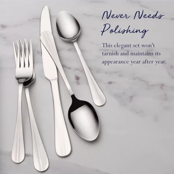Pfaltzgraff Garland Frost 53-Piece Stainless Steel Flatware Serving Utensil Set and Steak Knives, Service for 8
